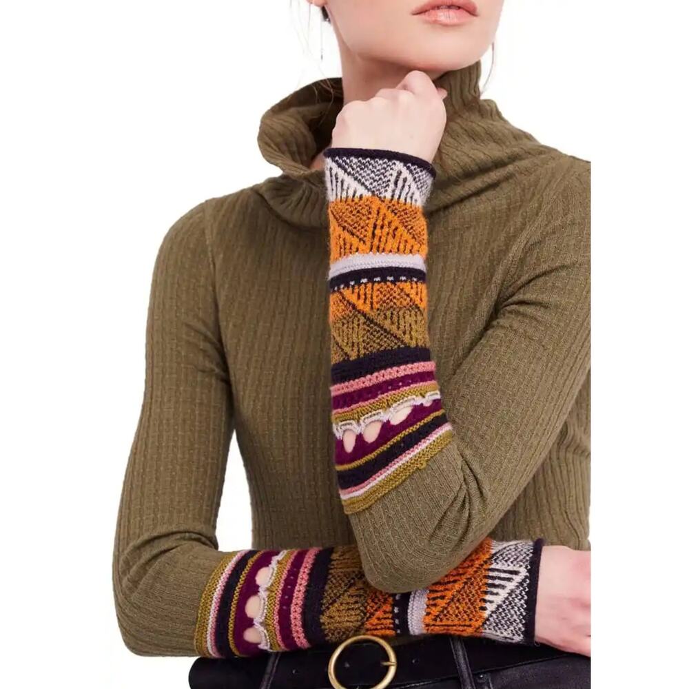 Free People Mixed-Up Cuffed Ribbed Knit Sweater size XS